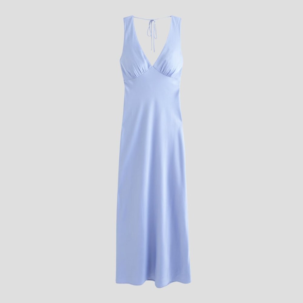 NWT Abercrombie & Fitch Plunge Cowl Back Maxi Dress, Blue, Size Large